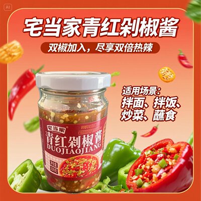 青红辣椒酱香辣下饭拌面拌饭家用凉拌菜调味下饭菜瓶装双色辣椒酱