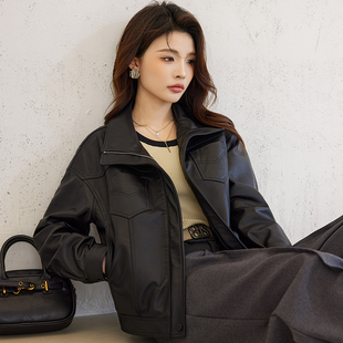歌珞伊8825-3海宁真皮皮衣女绵羊皮夹克短款翻领外套2025新款