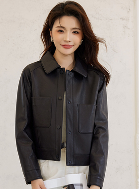 歌珞伊 8335 新款春真皮皮衣绵羊皮夹克短款高级感外套女小个子