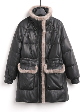 歌珞伊 2229 时尚真皮显瘦百搭女士外套休闲羽绒服冬季黑色保暖