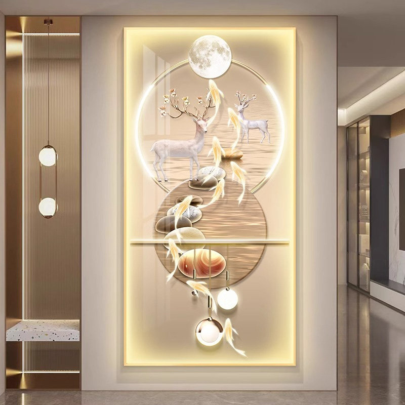 壁灯福鹿九鱼图玄关高端装饰画LED发光走廊过道楼梯灯画进门挂画,家居饰品,氛围画/灯画,淘宝优惠券,粉丝福利购,淘宝优惠卷