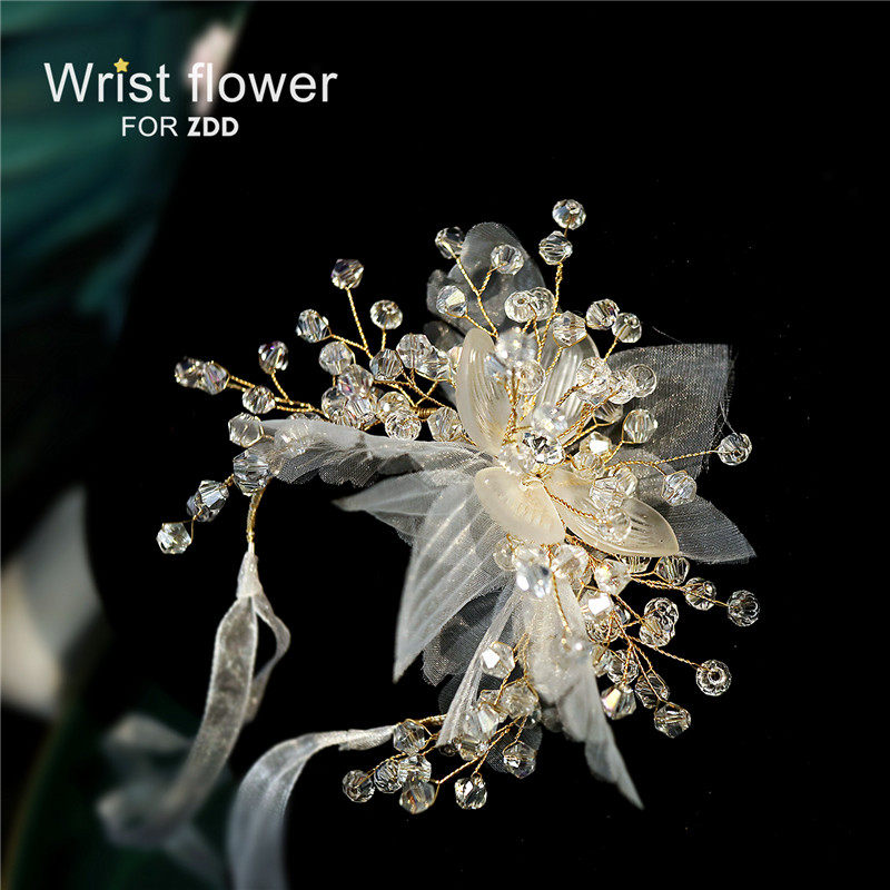 韩式小清新娘结婚礼水晶绢纱手腕花朵白色婚纱伴娘姐妹团手花晚宴