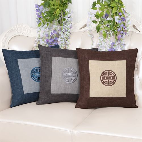 艺必旭中式古典棉麻奢华红木坐椅靠垫沙发靠枕抱枕套包芯定做靠包