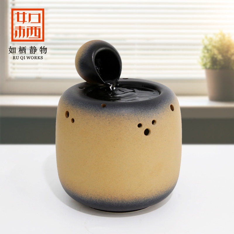 家居装饰陶瓷流水循环摆件办公室桌面招财小喷泉室内创意水景送礼,家居饰品,装饰摆件,淘宝优惠券,粉丝福利购,淘宝优惠卷