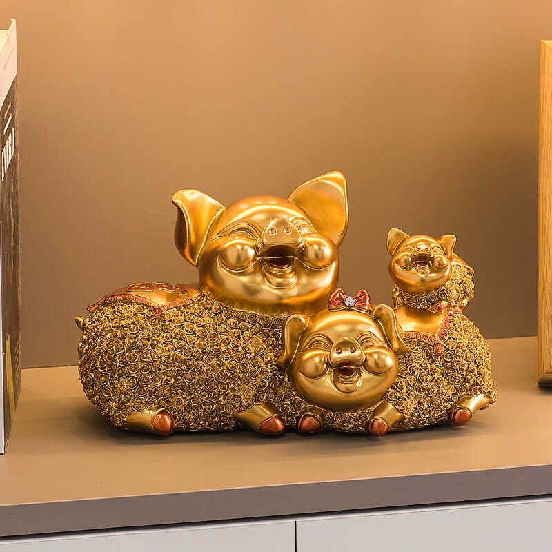 现代招财福猪吉祥物摆件家居客厅饰品创意电视柜酒柜玄关开??业礼