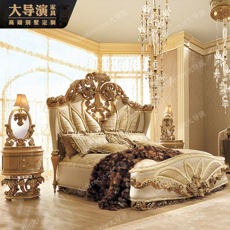 意大利法式奢华布艺双人床2米别墅宫廷欧式实木雕花婚床家具定制