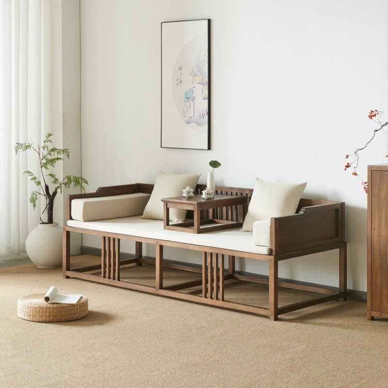 罗汉床新中式实木推拉床胡桃色客厅折叠小户型简约现代两用沙发床