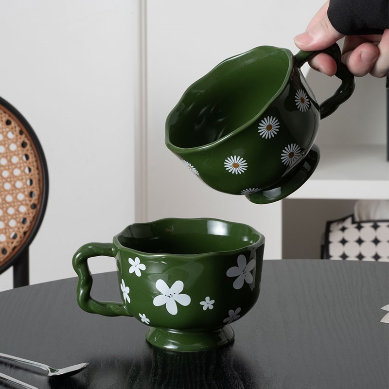 复古小碎花马克杯高级感水杯下午茶咖啡杯礼盒装送礼物陶瓷杯子