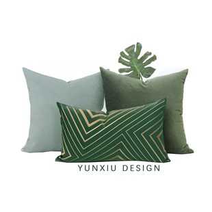 绿色系豆沙绿绒布抱枕靠垫 饰抱枕沙发 绿色刺绣腰枕样板房床品装