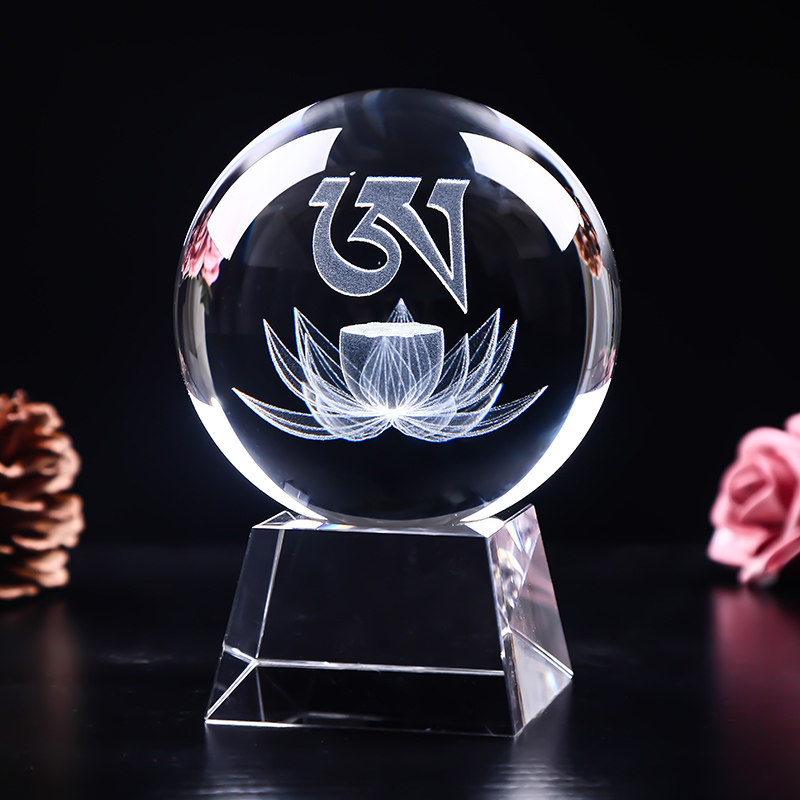 水晶球内雕莲花创意工艺品家居饰玄关摆放做,家居饰品,装饰摆件,淘宝优惠券,粉丝福利购,淘宝优惠卷