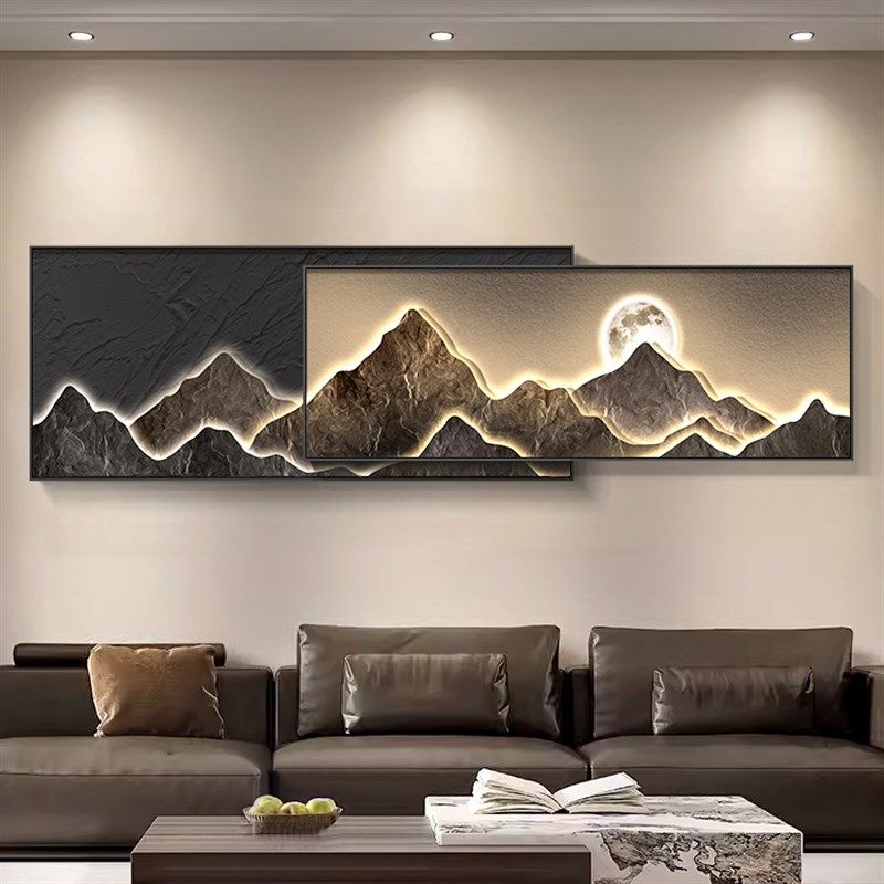 客厅现代装饰画艺术叠加画简约沙发背景墙金山大气挂画,家居饰品,现代装饰画,淘宝优惠券,粉丝福利购,淘宝优惠卷
