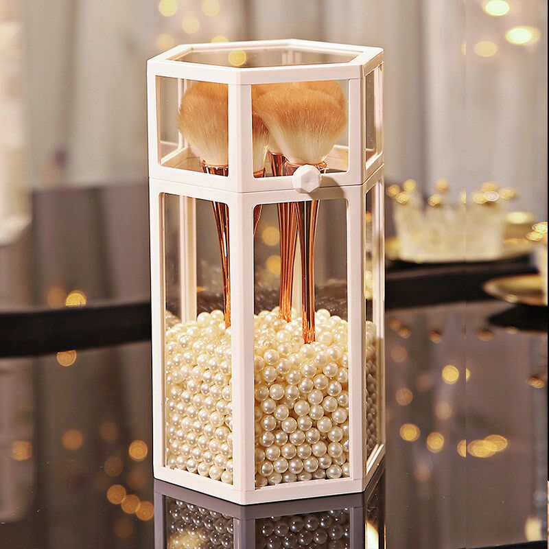 玻璃化妆刷收纳盒尘带盖子眉笔眼线笔收纳筒化妆品珍珠刷子筒