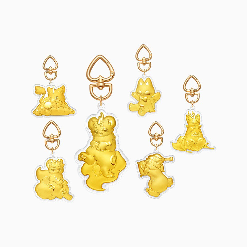 【绝版清仓】潮金大师有兽焉联名黄金钥匙扣足金书包挂件生日礼物