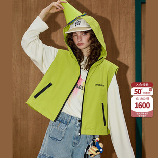 coolhut柠檬黄连帽拉链马甲背心秋冬新款女式百搭运动休闲马夹