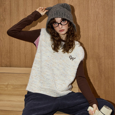 设计感圆领无袖叠穿女式马甲