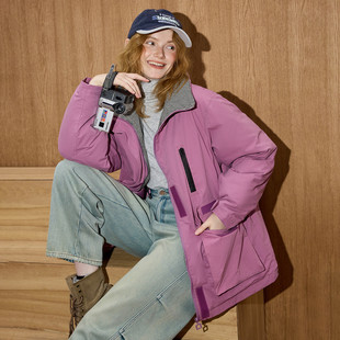 棉服棉衣外套 女式 coolhut紫色百搭翻领设计感棉袄保暖冬季 新款