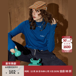 打底衫 长袖 百搭内搭宝蓝色2026秋冬新款 coolhut半高领刺绣时尚