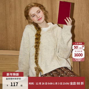 毛衣外套女 V领秋冬短款 coolhut美式 宽松多色毛线衣内搭连帽针织衫