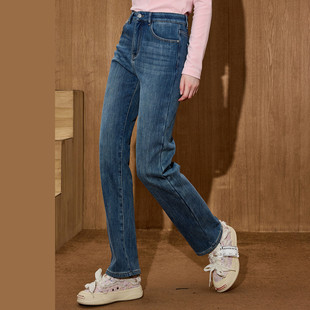 裤 coolhut高腰百搭直筒复古显瘦长裤 牛仔裤 女式 子女 显瘦2025冬季