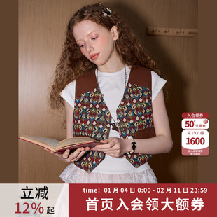 coolhut美拉德撞色拼接复古马夹短款设计时尚高级感马甲