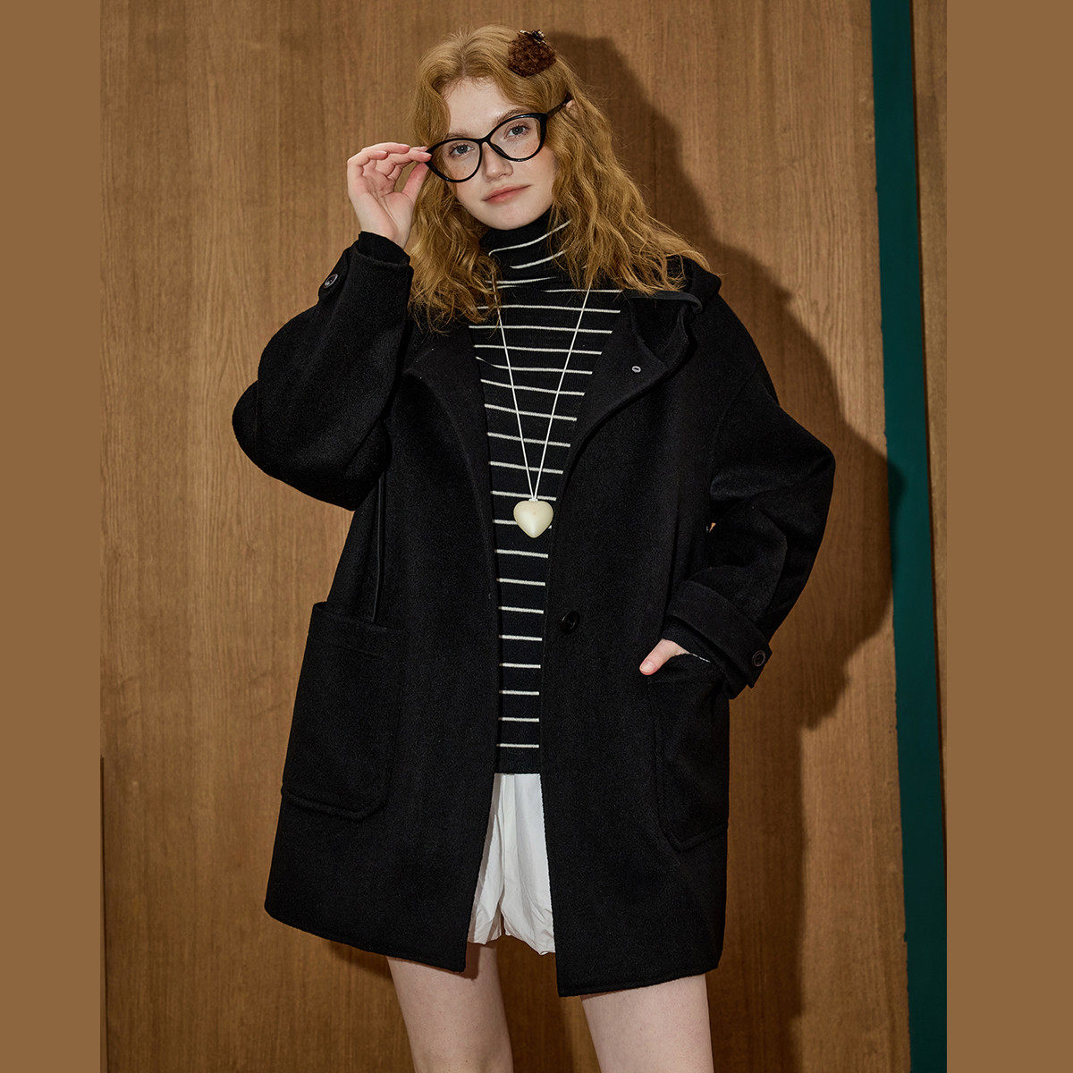 coolhut【100%绵羊毛】宽松连帽口袋中长款双面呢2026春季大衣,女装/女士精品,羊绒大衣,淘宝优惠券,粉丝福利购,淘宝优惠卷