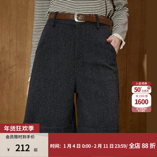 coolhut复古风毛呢阔腿裤女高腰显瘦直筒五分裤休闲短裤冬季新款