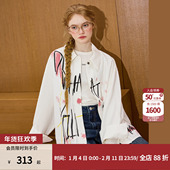 coolhut美式 宽松休闲字母 衬衫 印花双门襟小众涂鸦2026春季 女式