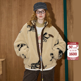 coolhut卡其色仿羊羔毛加厚棉服外套女款上衣2026冬新款短款棉衣