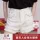coolhut2025夏季 三分裤 铆钉牛仔短裤 女花边设计感休闲直筒热裤