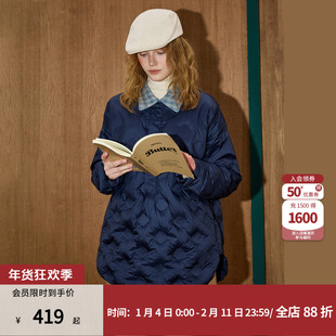 coolhut韩系圆领套头羽绒服女设计师同款衬衫式宽松中长款外套冬