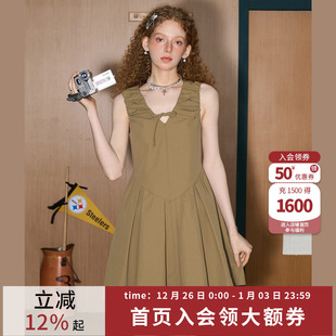 coolhut重工V领百褶裙收腰纯色高级感气质2025夏季 连衣裙无袖