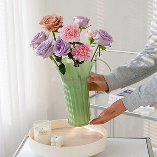 喜人瑶创意轻奢高级感玻璃花瓶客厅插花摆件餐桌样板房花器软装饰