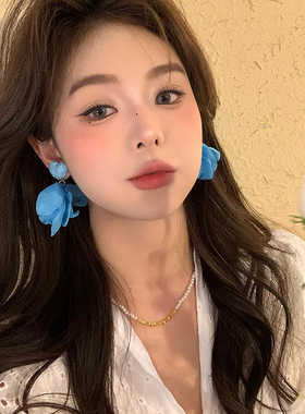 海岛限定~海边度假风爱心雪纺花瓣耳环女气质耳钉无耳洞耳夹耳饰