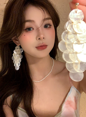美人鱼~海边度假风贝壳流苏耳环女2025新款波西米亚耳环小众耳饰