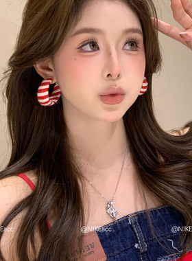 秋冬甜美毛线编织C形耳环女小众个性百搭耳圈独特耳饰2025新款