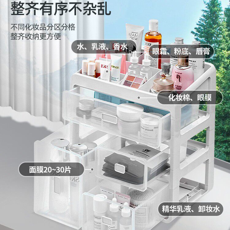 化妆品收纳盒桌面整理置物架防尘抽屉式口红护肤面膜刷梳妆台