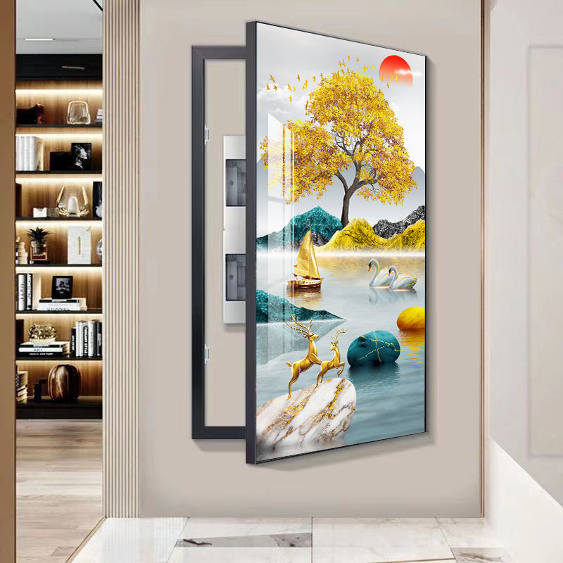 大尺寸米箱装饰画朝日东升阻挡走廊入口强弱配电箱新中国风山水画