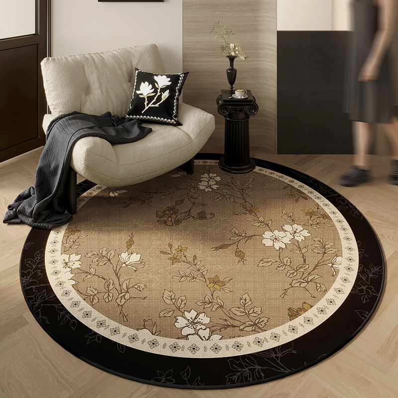 复古花卉圆形脚垫客厅卧室防滑地板垫法式可定制2025新款家居地毯