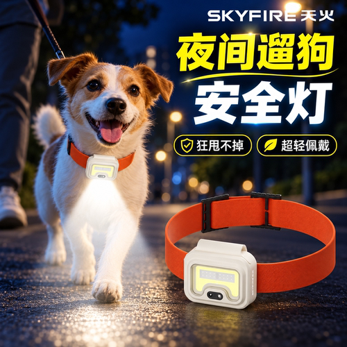 天火夜间遛狗安全灯可充电宠物夜行灯防走丢散步照明大中小型犬