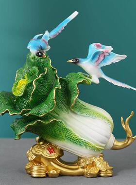 喜得百财彩铜摆件白菜喜鹊家居摆饰工艺品店铺桌面全黄铜摆饰送礼