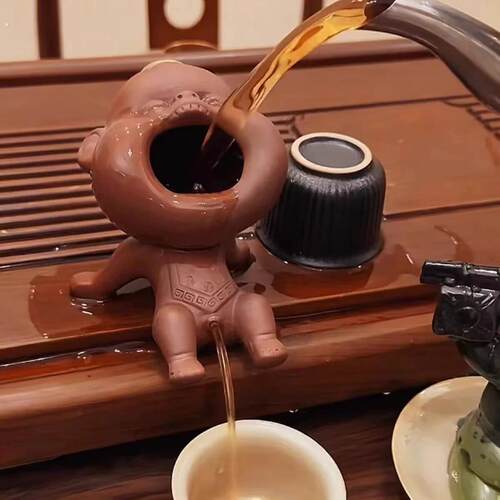 趣味紫砂尿童子茶宠家可养撒尿娃娃茶玩茶台摆件装饰喷水茶壶茶趣