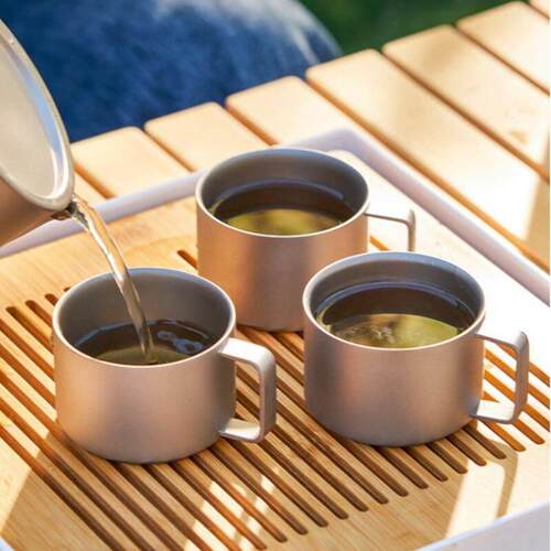 纯钛双层咖啡杯小茶杯户外钛杯手柄水杯防烫喝茶耳杯带把品茗杯