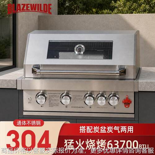 户外花园嵌入式木炭燃气两用烧烤炉美式BBQ庭院不锈钢304烤箱架子