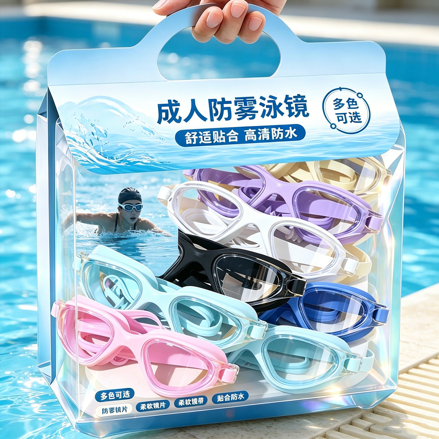成人高清防雾防水泳镜泳帽套装