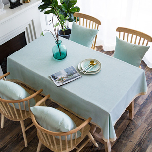 餐I桌布正方形家用茶几布台 纯色桌布布艺长方形棉麻简约田园日式