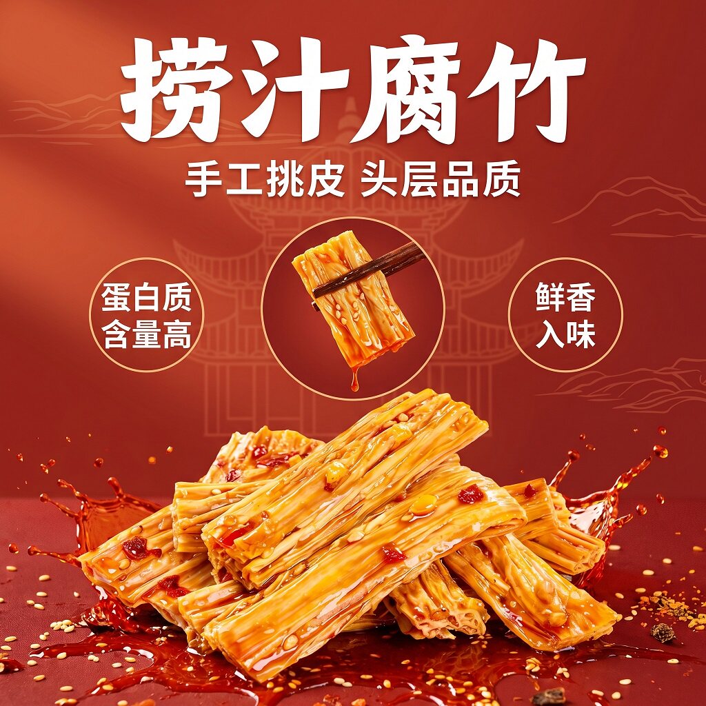岳阳楼麻酱腐竹拆袋即食袋装高蛋白鲜嫩多汁浓郁酱香豆腐干下饭菜