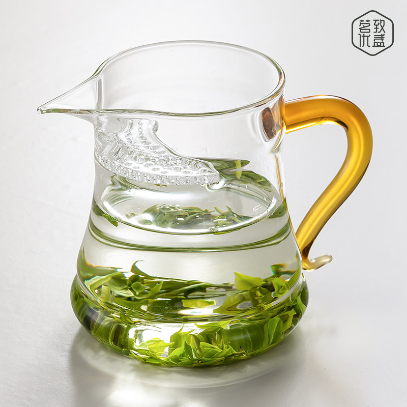 高端玻璃月牙杯过滤茶杯公道杯加厚一体式高硼硅茶水分离泡绿茶杯图片