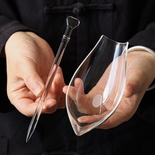 拾叶玻璃茶则茶道两件套茶匙茶拨透明茶荷茶取六君子功夫茶具配件