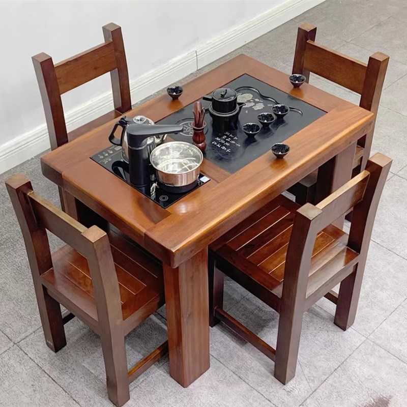老船木小户型阳台茶桌椅组合实木办工茶客厅几家用简约小型桌台茶
