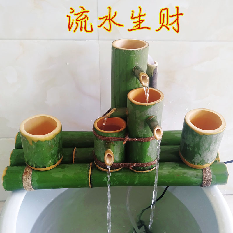 竹子流水器 石槽鱼缸鱼盆过滤竹排增氧器 水景喷泉摆件空气加湿器